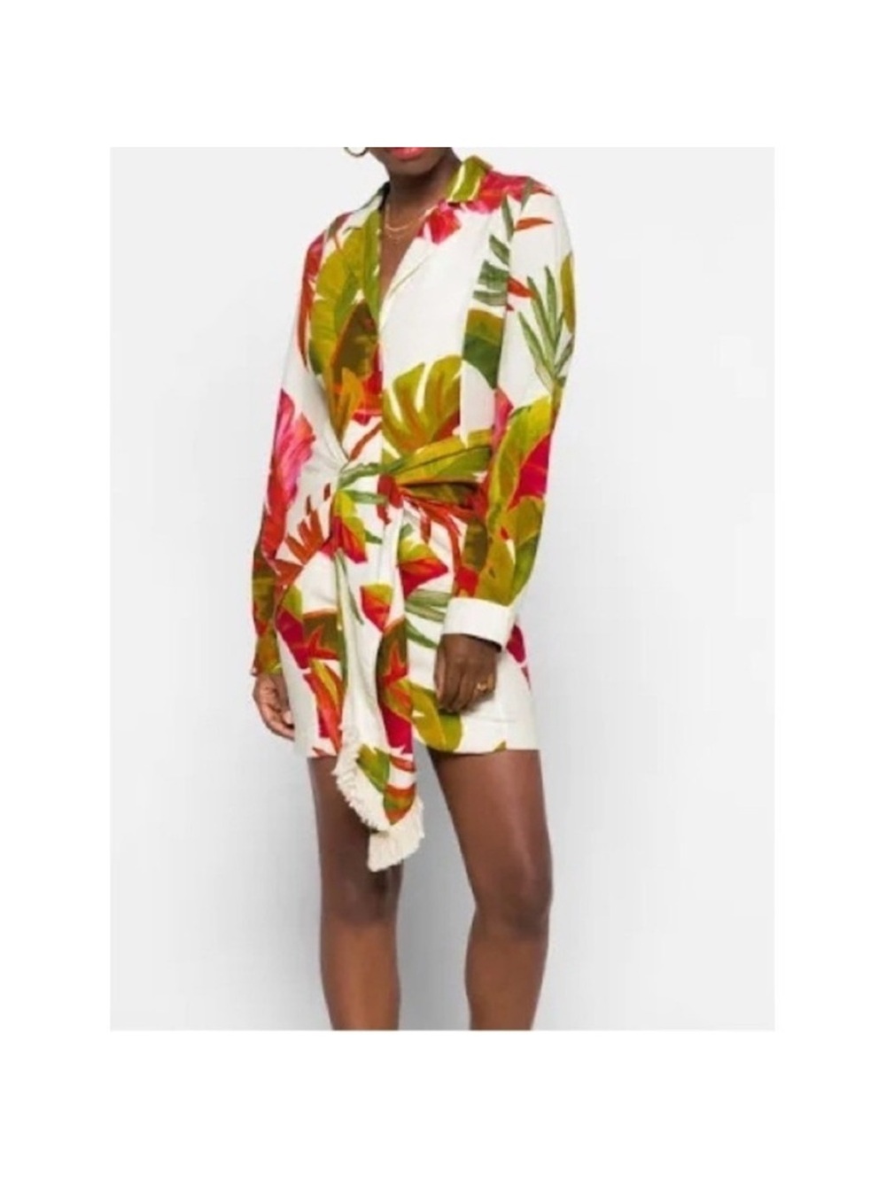 FARM Rio Tropical Tie-Front Coverup in White, Green & Pink